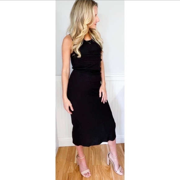 NWT Goldray Black Rosalee‎ Ribbed  Midi Dress size Large Bodycon Runs small - Picture 1 of 5